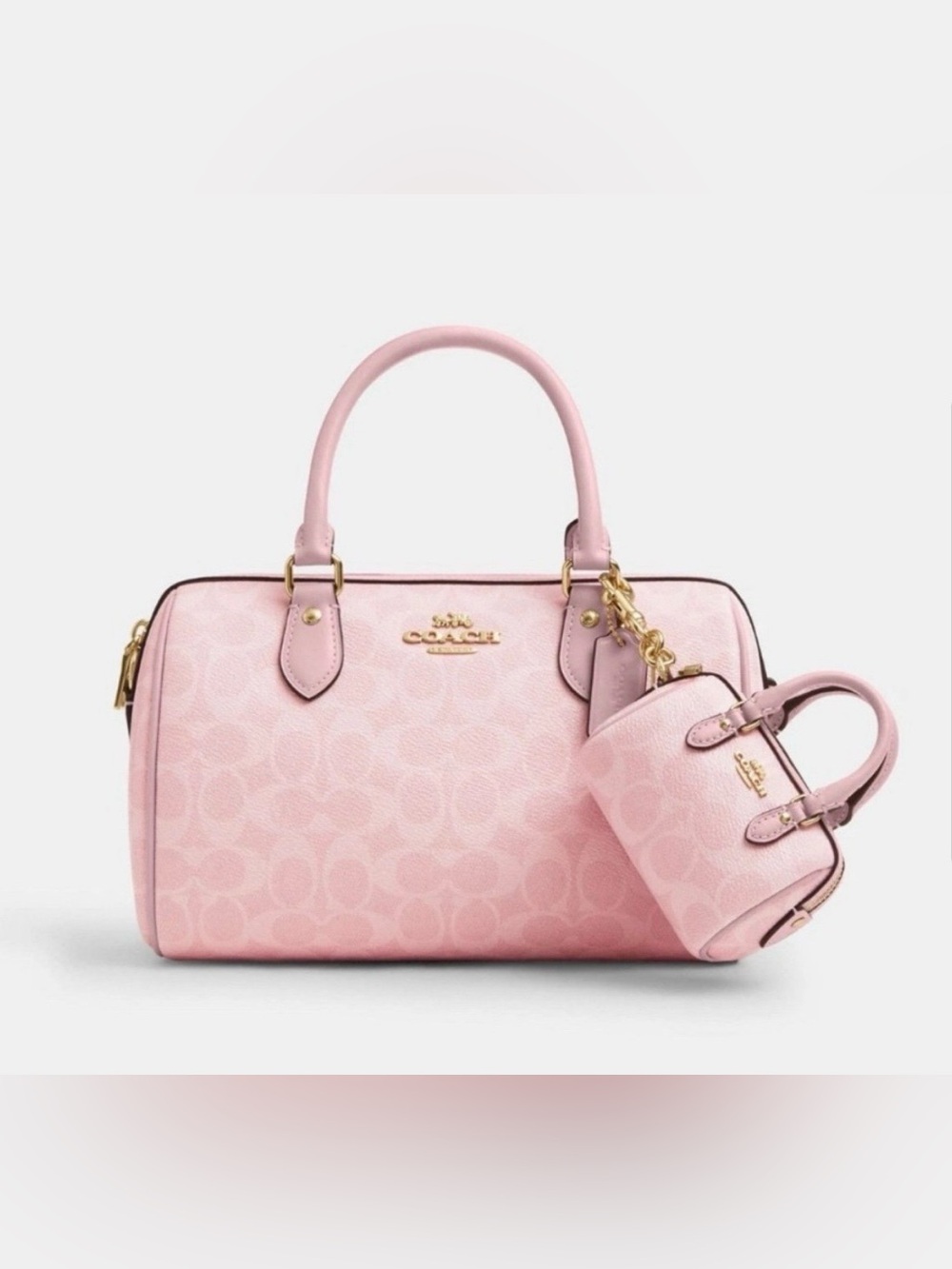 Coach Pink Mini Signature Dome Key Charm with Gold Hardware - Picture 4 of 9